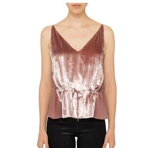 $200 J Brand Women'S Pink Velvet V-Neck Peplum Sleeveless Party Cami Top Size S